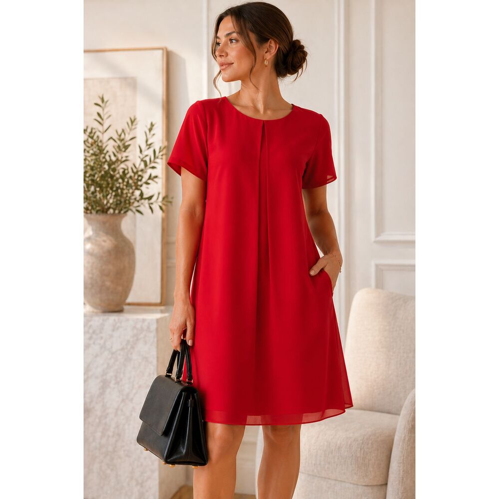 Red Shift Dress Pockets Minimalist Quiet Luxury Size 6  NWT